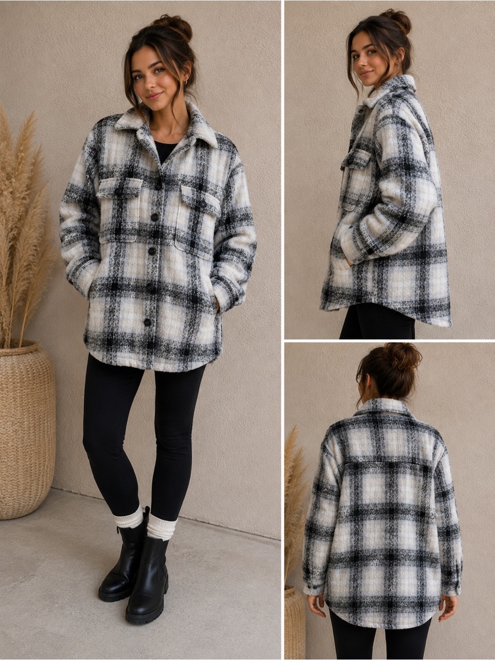 Ambiance Black & White Plaid Pea Coat
